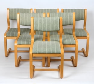 (6) MAGNUS OLESEN STYLE BIRCH CANTILEVER ARMCHAIRS