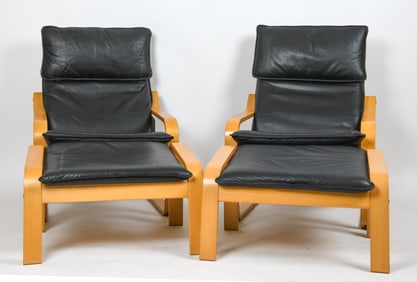 PAIR OF VINTAGE IKEA POANG CHAIRS & OTTOMANS 1970S