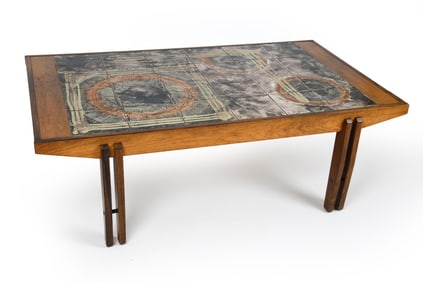 TUE POULSEN STYLE ROSEWOOD & CERAMIC COFFEE TABLE