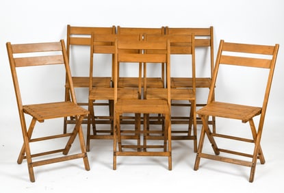 {8) DANISH BEECH FOLDING CHAIRS C. 1960S