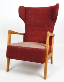 SCANDINAVIAN HIGH BACK OAK LOUNGE CHAIR C. 1960S