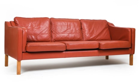 BORGE MOGENSEN STYLE RED LEATHER SOFA C. 1960S