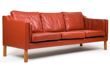 BORGE MOGENSEN STYLE RED LEATHER SOFA C. 1960S