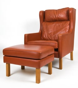 BORGE MOGENSEN STYLE CLAUSHOLM CHAIR W/ OTTOMAN