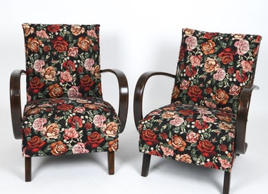 ATTR. JINDRICH HALABALA BEECH LOUNGE CHAIRS 1940S