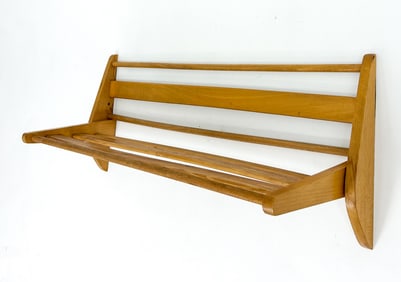 POLISH WALL MOUNTED BEECH SHELF RACK C. 1970S