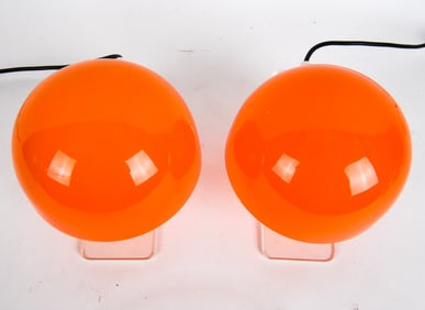 PAIR OF SPACE AGE STYLE "ORANGE MUSHROOM" LAMPS