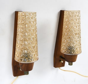 PAIR OF VITRIKA TEAK & GLASS WALL SCONCES C. 1960S
