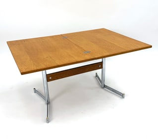 MID-CENTURY ADJUSTABLE BEECH & METAL TABLE 1970S