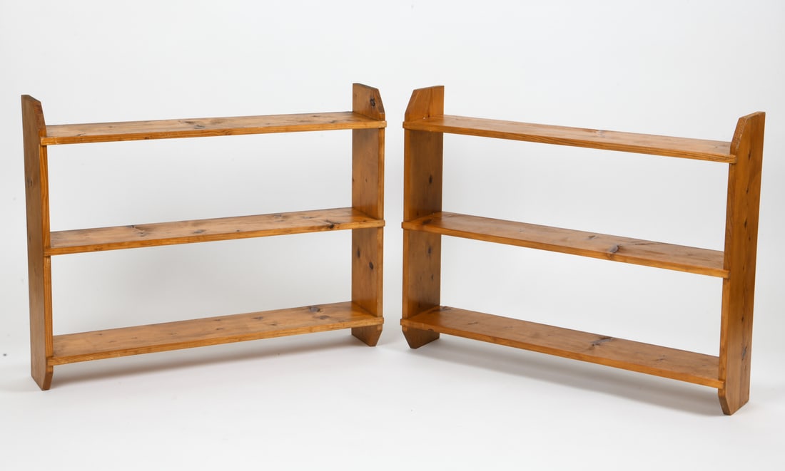 PAIR OF POLISH PINE WALL SHELVES C. 1970S (1 of 12)