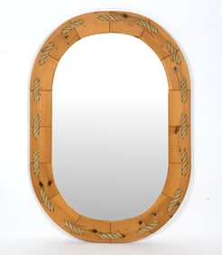SCANDINAVAIN PINE & ROPE NAUTICAL MIRROR C. 1970S