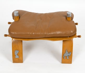 CAMEL SADDLE STOOL W/ LEATHER CUSHION C. 1960S