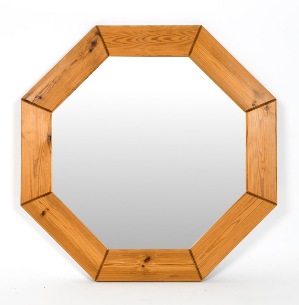 SCANDINAVIAN OCTAGONAL PINE MIRROR C. 1970S (1 of 5)