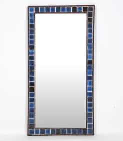 MID-CENTURY CERAMIC & PAINTED PINE MIRROR C. 1960S