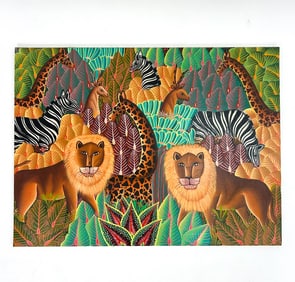 H. FILS AIMOND (HAITI 20TH C.) JUNGLE FOLK ART O/C