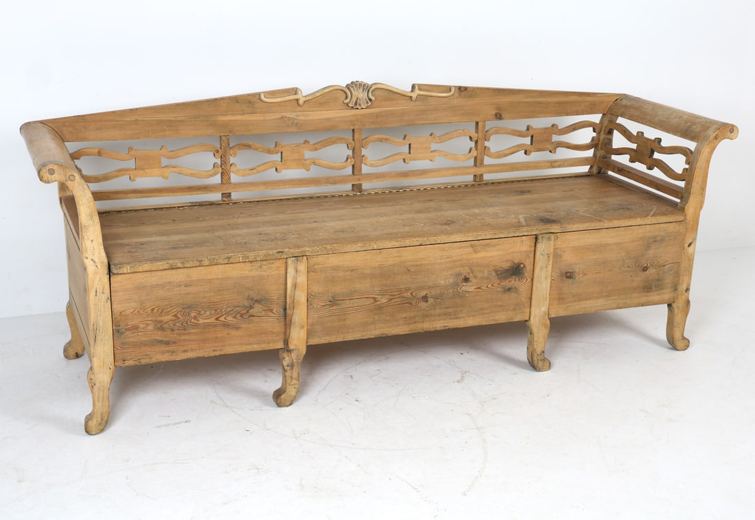 19TH C. SWEDISH PINE BENCH W/ STORAGE