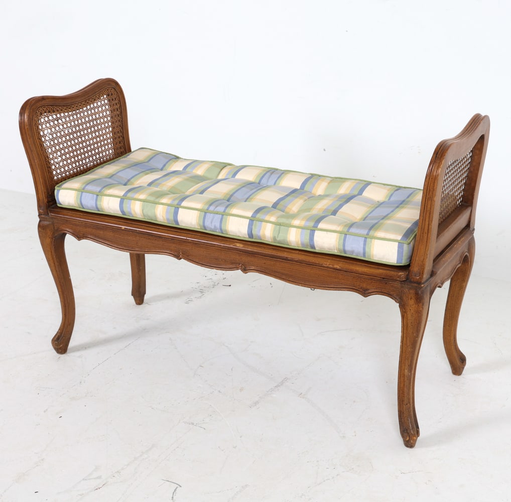 VINTAGE FRENCH STYLE OAK & CANE HALL BENCH (1 of 18)