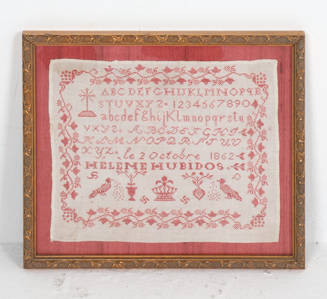ANTIQUE NEEDLEWORK SAMPLER 1862 (1 of 8)