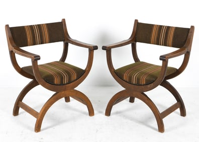 Brown-tone wool upholstery with tack edges. Unmarked. Denmark, circa 1960s. Dimensions: H 33" x W