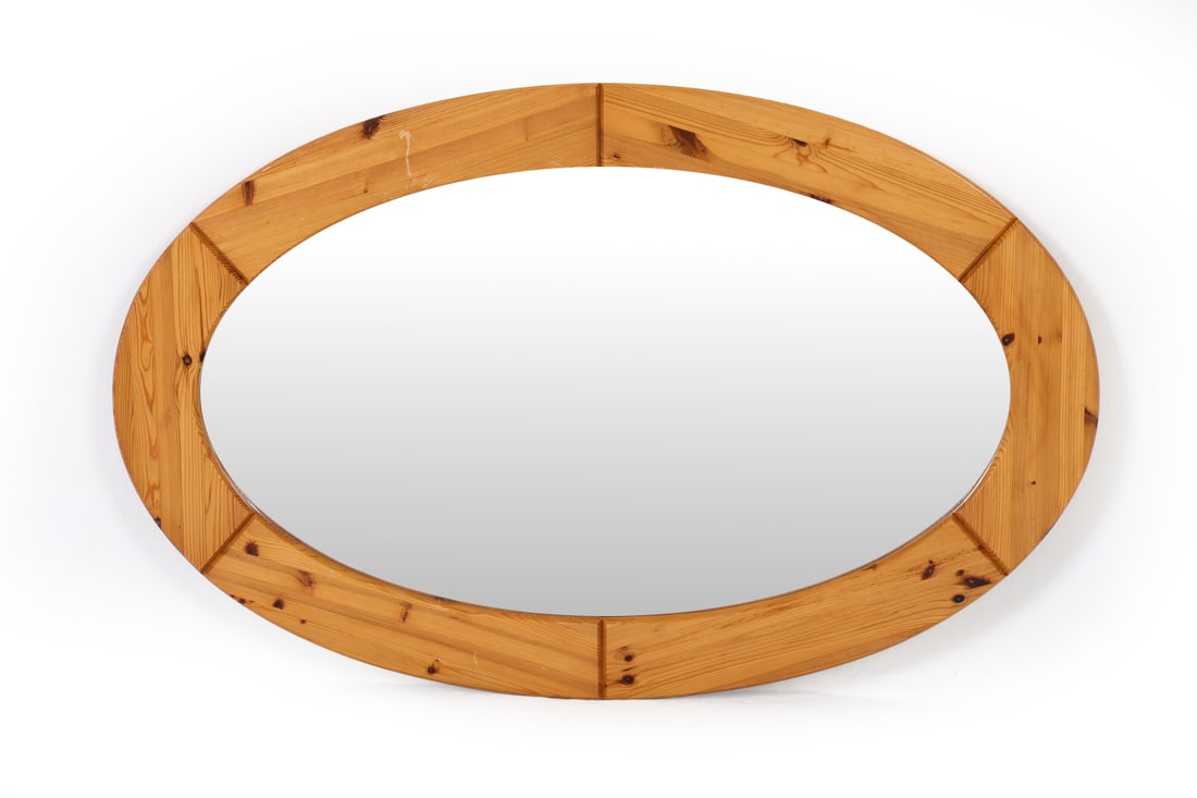 SWEDISH PINE OVAL WALL MIRROR C. 1970S (1 of 6)