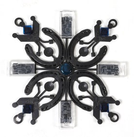 Abstract steel wall sculpture with glass elements. Scandinavian, circa 1970s. Dimensions: H 21.5" x