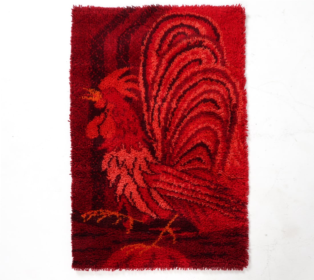 MID-CENTURY DANISH EGE RYA WOOL RUG: Dimensions: L 43.5" x W 27.5". Conditions: Presents well overall. Wear consistent with age and use. DMR084