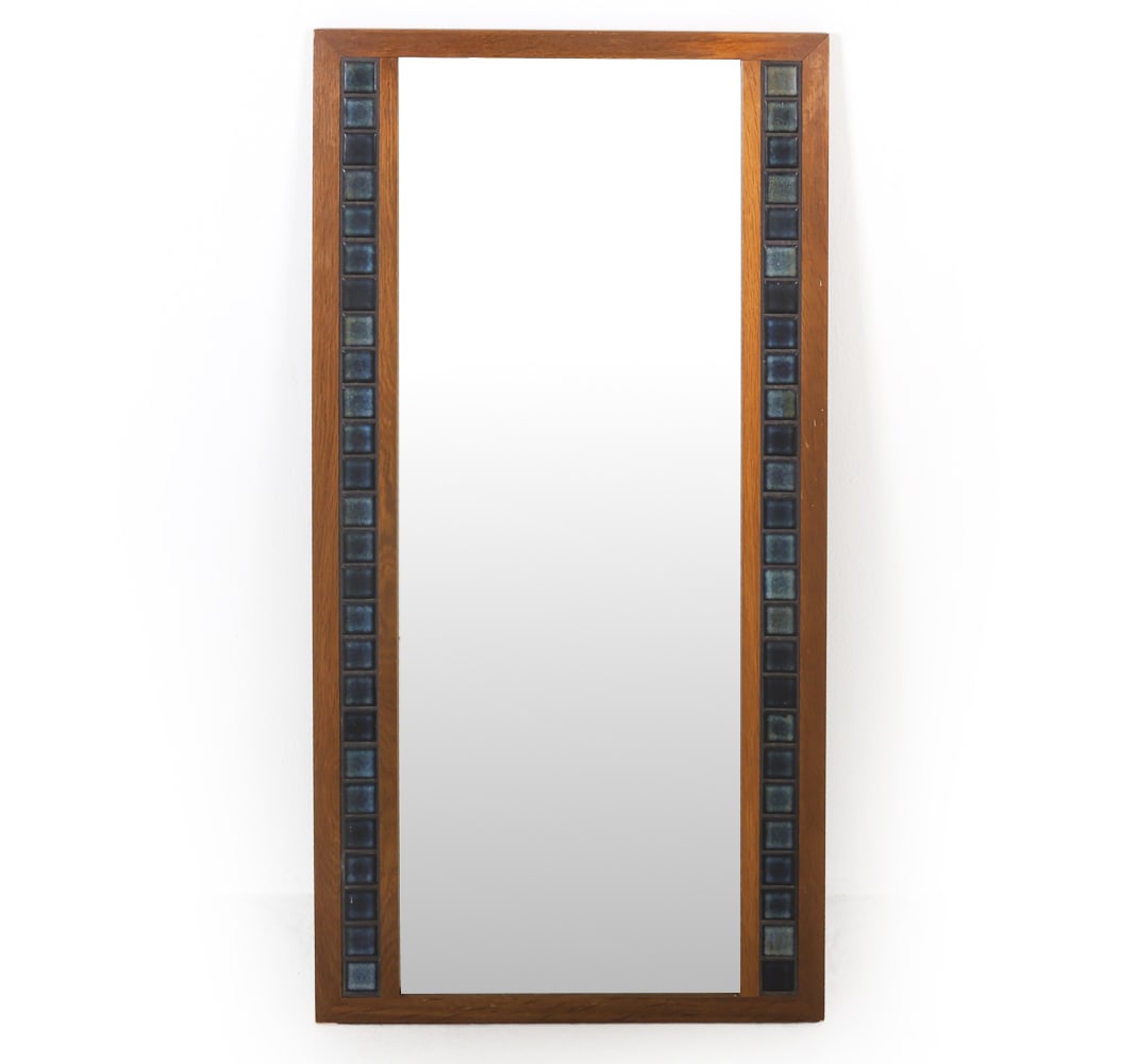 SWEDISH TEAK & CERAMIC TILE WALL MIRROR C. 1970S (1 of 4)