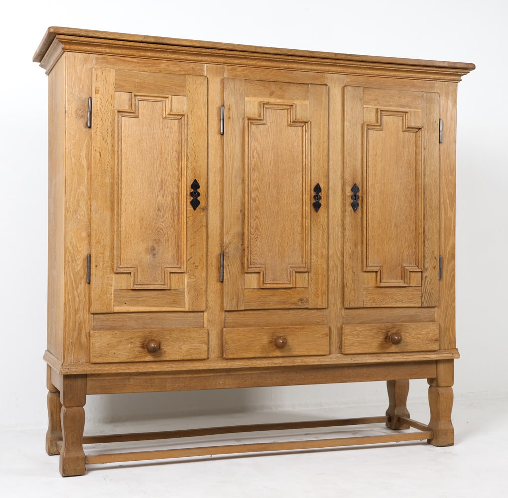 HENNING KJAERNULF STYLE DANISH OAK SIDEBOARD 1970S: Key included. Denmark, circa 1970s. Dimensions: H 52.5" x W 56.5" x D 17". Condition: Minor scuffs and scratches. Wear consistent with age and use. E046