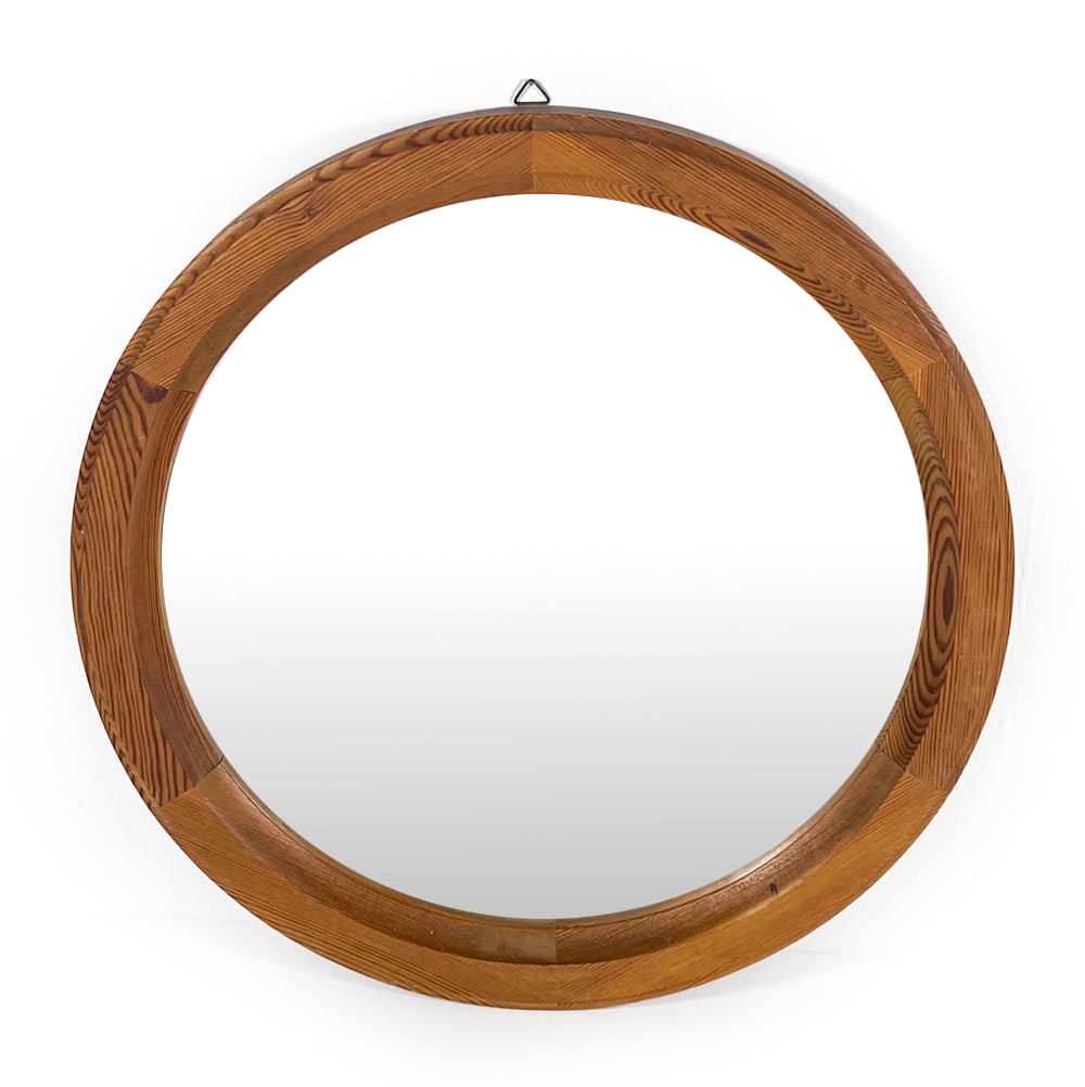 SWEDISH PINE FRAME ROUND MIRROR C. 1970S (1 of 5)