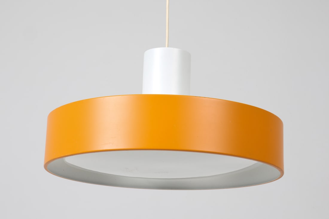 FOG & MORUP 'BLAAGAARD' PENDANT LIGHT C. 1960S: Designed by Karen & Ebbe Clemmensen and Jorgen Bo. Denmark, circa 1960s. Dimensions: H 9.5" x Dia. 18". Conditions: Wiring untested. Few faint rubs to side. Wear consistent with age and use. E284