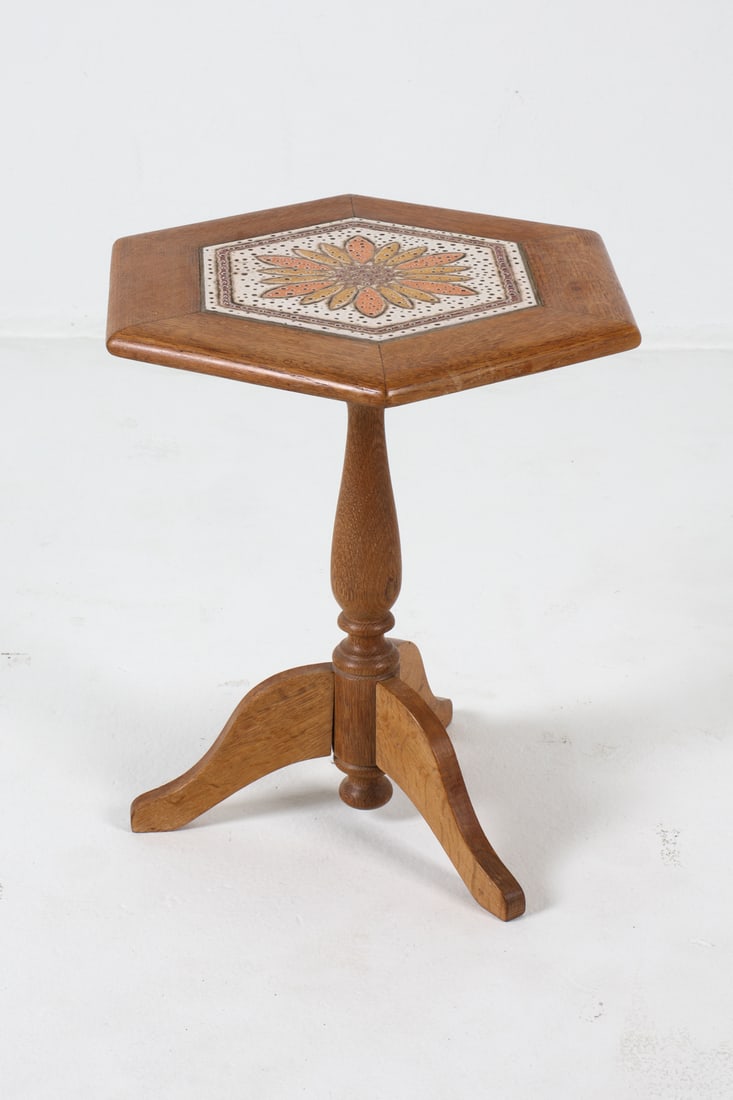 DANISH OAK & CERAMIC SIDE TABLE C. 1970S (1 of 12)