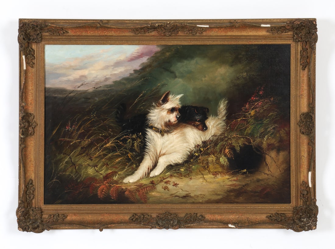 J. LANGLOIS (1855-1904) PORTRAIT OF TWO DOGS O/C (1 of 5)