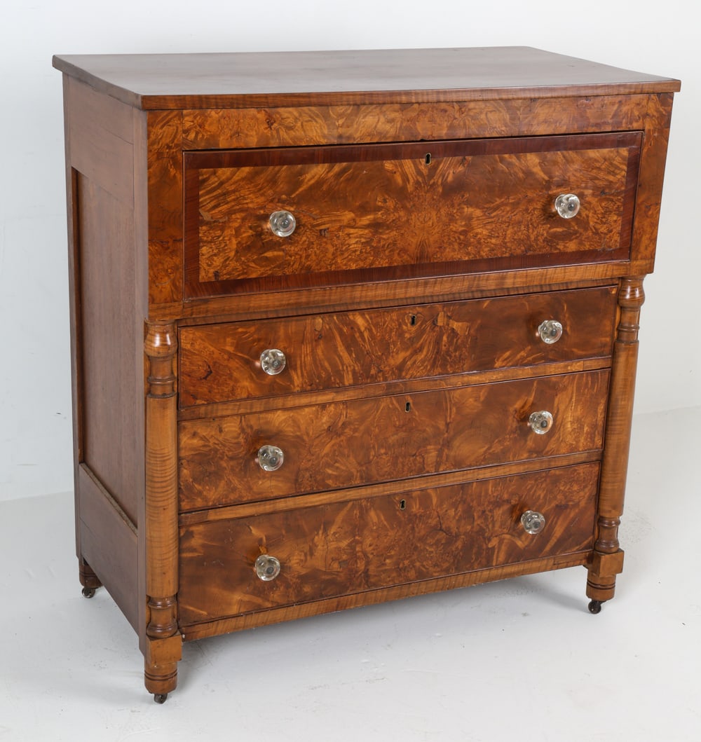 ANTIQUE FEDERAL STYLE BURLWOOD CHEST OF DRAWERS (1 of 12)