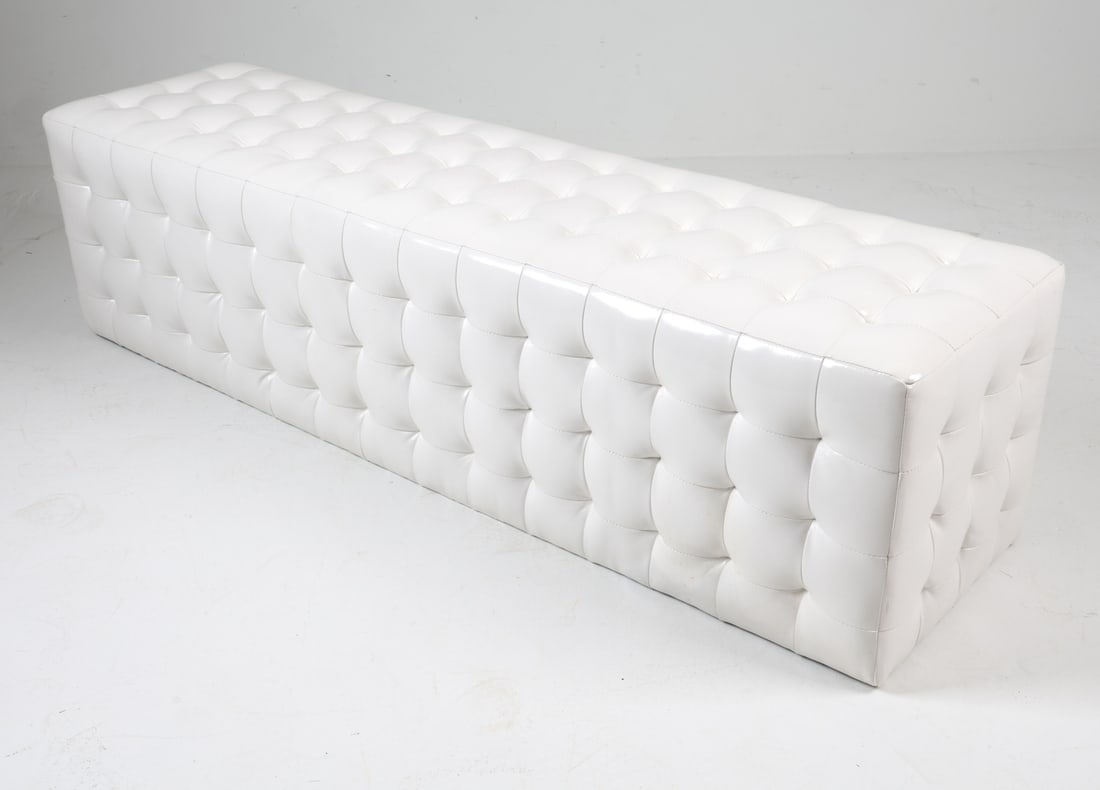 CONTEMPORARY WHITE TUFTED LEATHER BENCH (1 of 11)