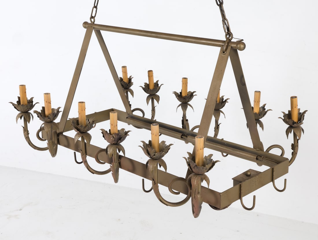 PROVINCIAL STYLE IRON POT RACK CEILING LIGHT (1 of 10)