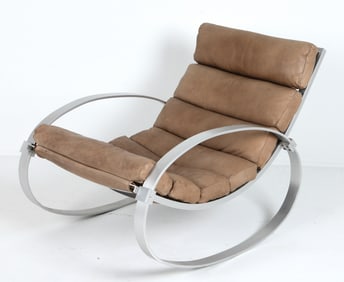 HANS KAUFELD GERMAN LEATHER ROCKING CHAIR C. 1970S