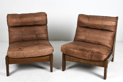 PAIR OF DUTCH BRUTALIST OAK LEATHER LOUNGE CHAIRS