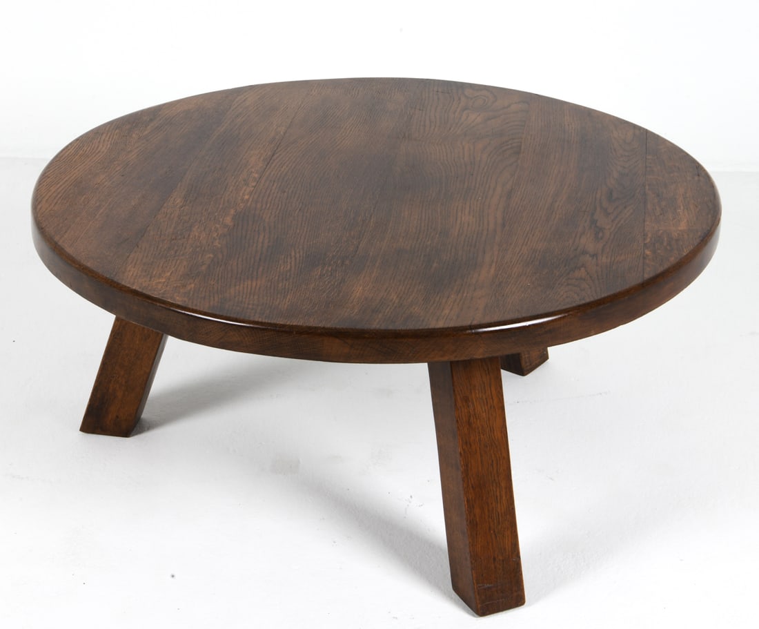 DUTCH BRUTALIST ROUND OAK COFFEE TABLE C. 1970S (1 of 10)