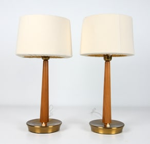 HANS BERGSTROM SWEDISH OAK & BRASS TABLE LAMPS