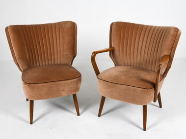 PAIR OF DUTCH MOHAIR & BEECH LOUNGE CHAIRS 1950S