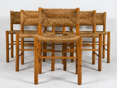(6) STYLE OF CHARLOTTE PERRIAND PINE DINING CHAIRS