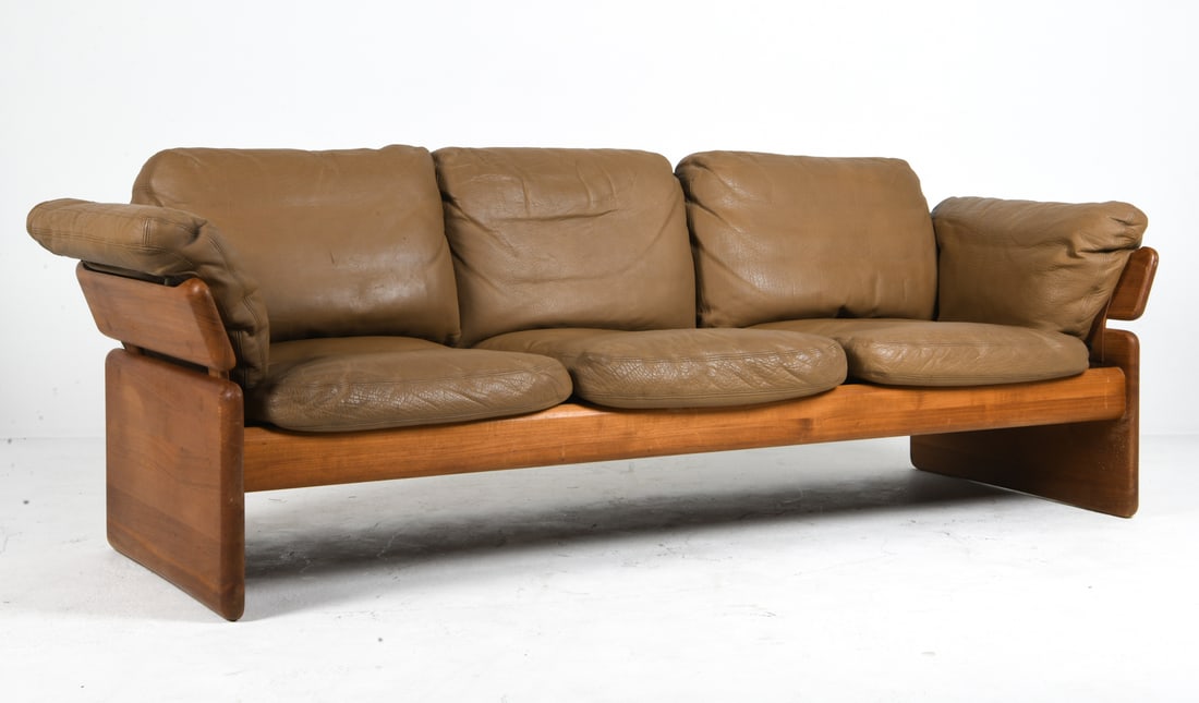 MIKAEL LAURSEN DANISH LEATHER & TEAK SOFA C. 1970S (1 of 16)