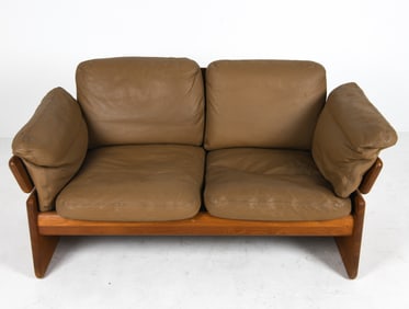 MIKAEL LAURSEN DANISH LEATHER & TEAK SOFA C. 1970S