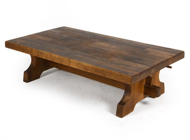 STYLE OF DE PUYDT BRUTALIST OAK COFFEE TABLE 1970S