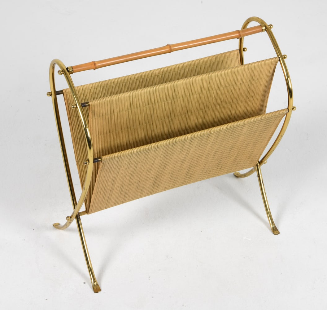 ATTR. AUBOCK BRASS & BAMBOO MAGAZINE RACK C. 1950S (1 of 11)