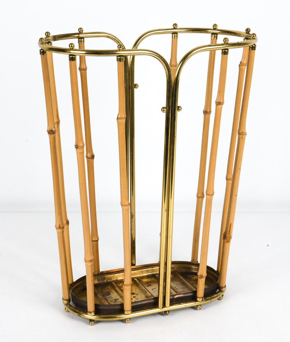 ATTR. AUBOCK BRASS & BAMBOO UMBRELLA STAND C.1950S (1 of 9)