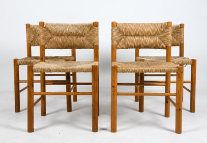 PERRIAND STYLE PINE & RUSH DANISH DINING CHAIRS