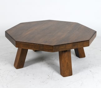DUTCH BRUTALIST OAK OCTAGONAL COFFEE TABLE 1970S