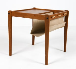 FURBO DANISH TEAK & CANVAS MAGAZINE RACK C. 1960S