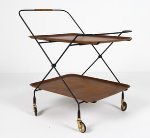 PAUL NAGEL SWEDISH TEAK & STEEL BAR CART C. 1960S